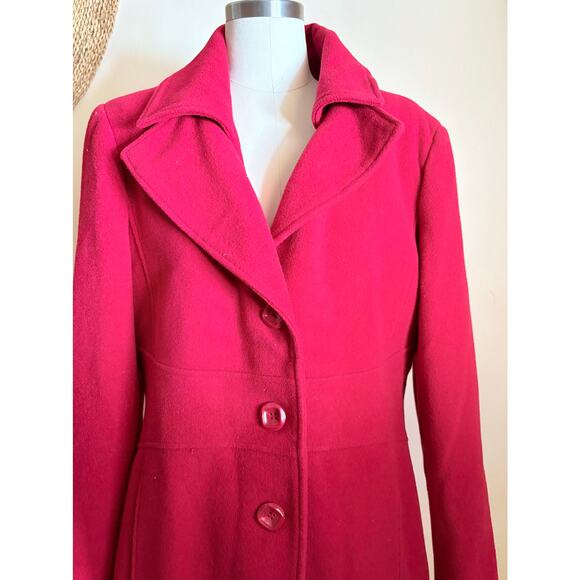 Worthington Red Wool Blend Coat Women’s Medium Long Winter Peacoat Classic Fit - Picture 2 of 8